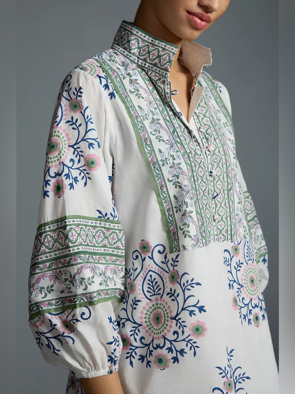 NWOT Anthropologie Sue Sartor Bangalore Tunic Top 1X White Floral Anthro Boho - Picture 5 of 15